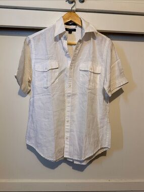Brandini Linen Short-Sleeve Button-Down Shirt in White